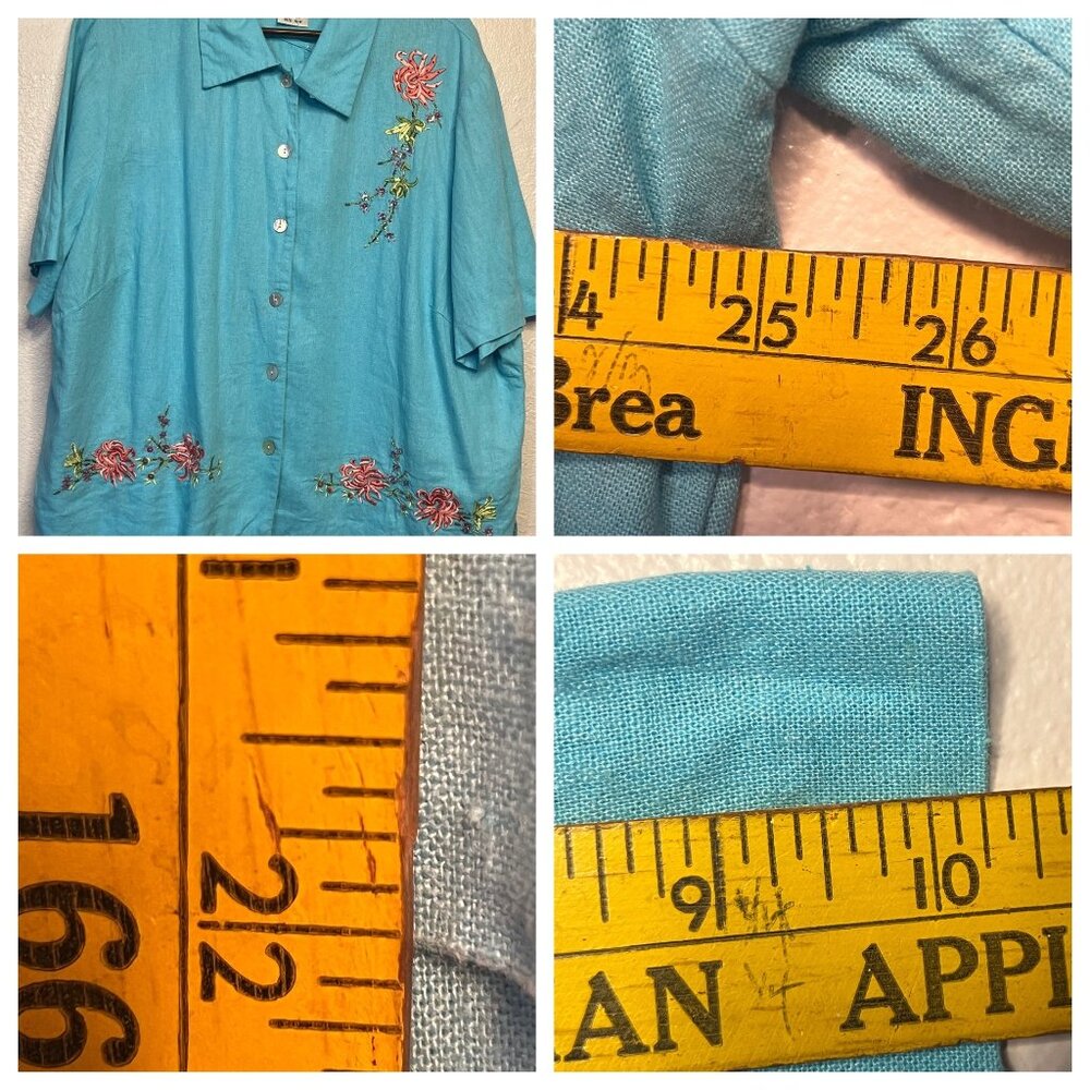 VINTAGE Ultra Dress Size 18W Blue Embroidered Floral Two-Piece Linen/Rayon Set - Picture 12 of 16